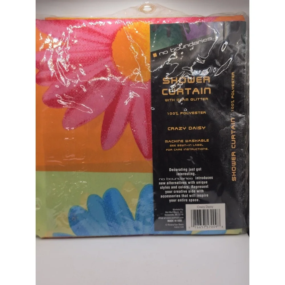 Vintage New No Boundaries Flower Power Shower Curtain Crazy Daisy USA (FLAW)